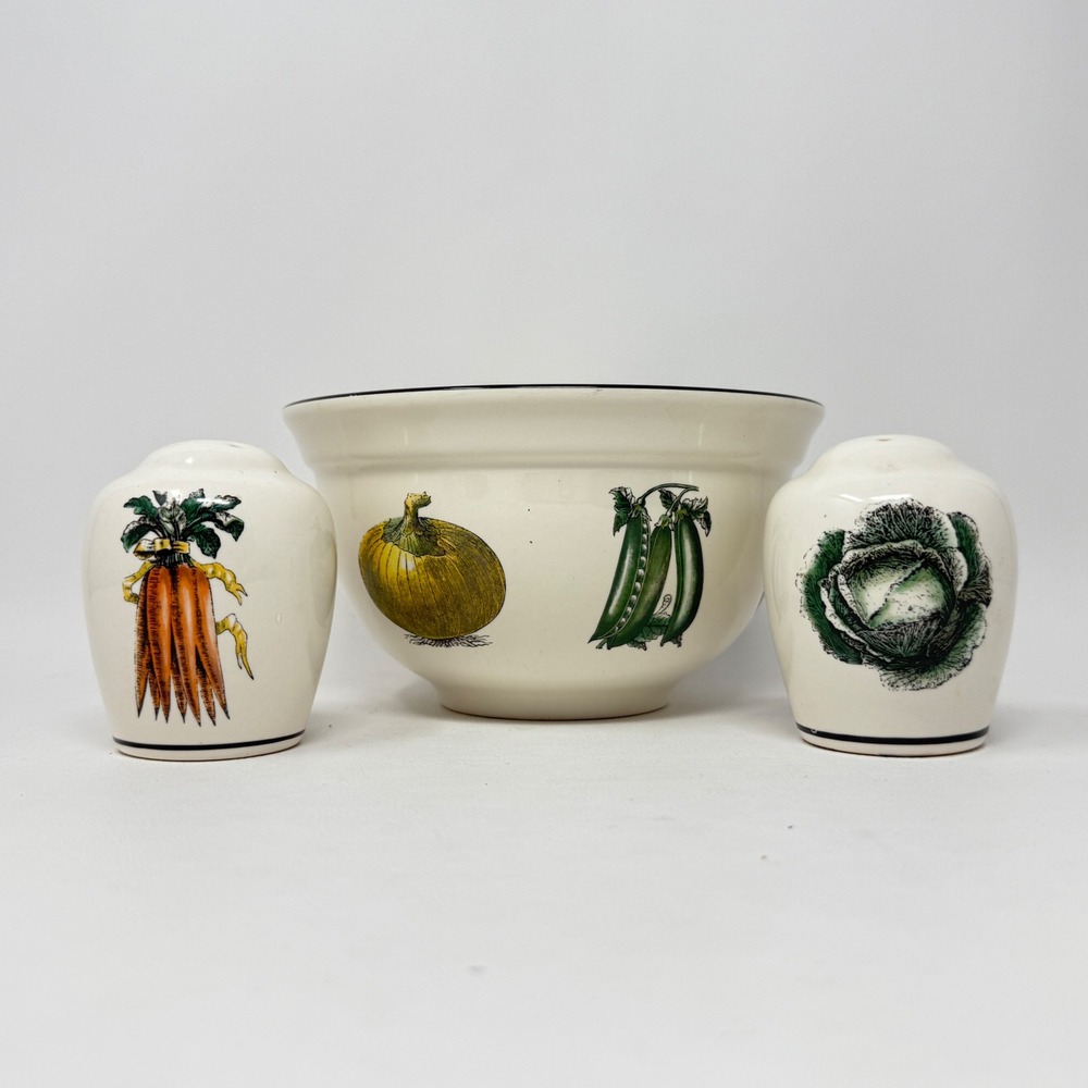 Pfaltzgraff Garden Vegetable Mixing Bowl and Salt Pepper Shakers Set Stoneware